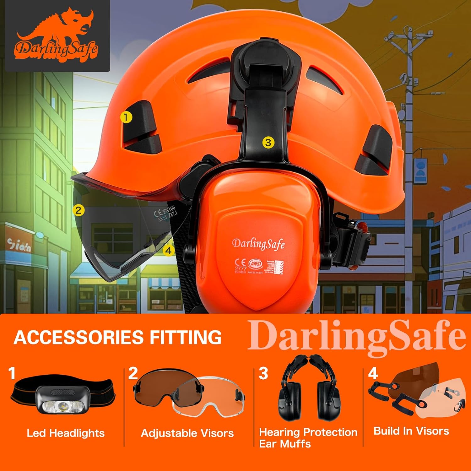 Hard Hat with Visor Ear Muffs Vented Safety Helmet with Visor Earmuffs ANSI Z89.1 Outdoor Work Hardhats Construction