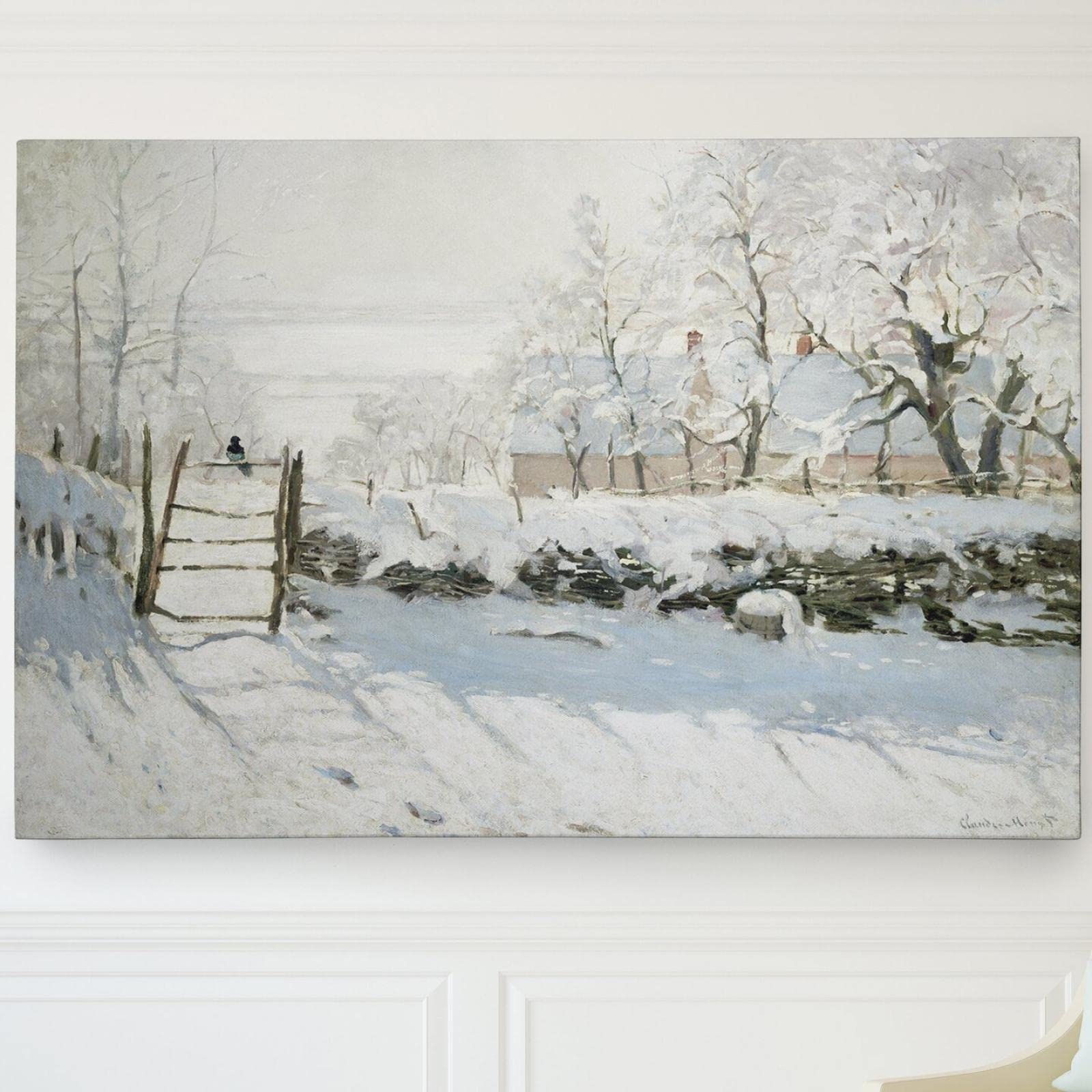 Deertweet Home Die Elster Claude Monet płótno sztuka ścienna, krajobraz śnieżny, krajobraz zimowy, płótno, plakat i wydruki, dekoracja ścienna, dekoracja wiejska, 75 x 105 cm, rama wewnętrzna