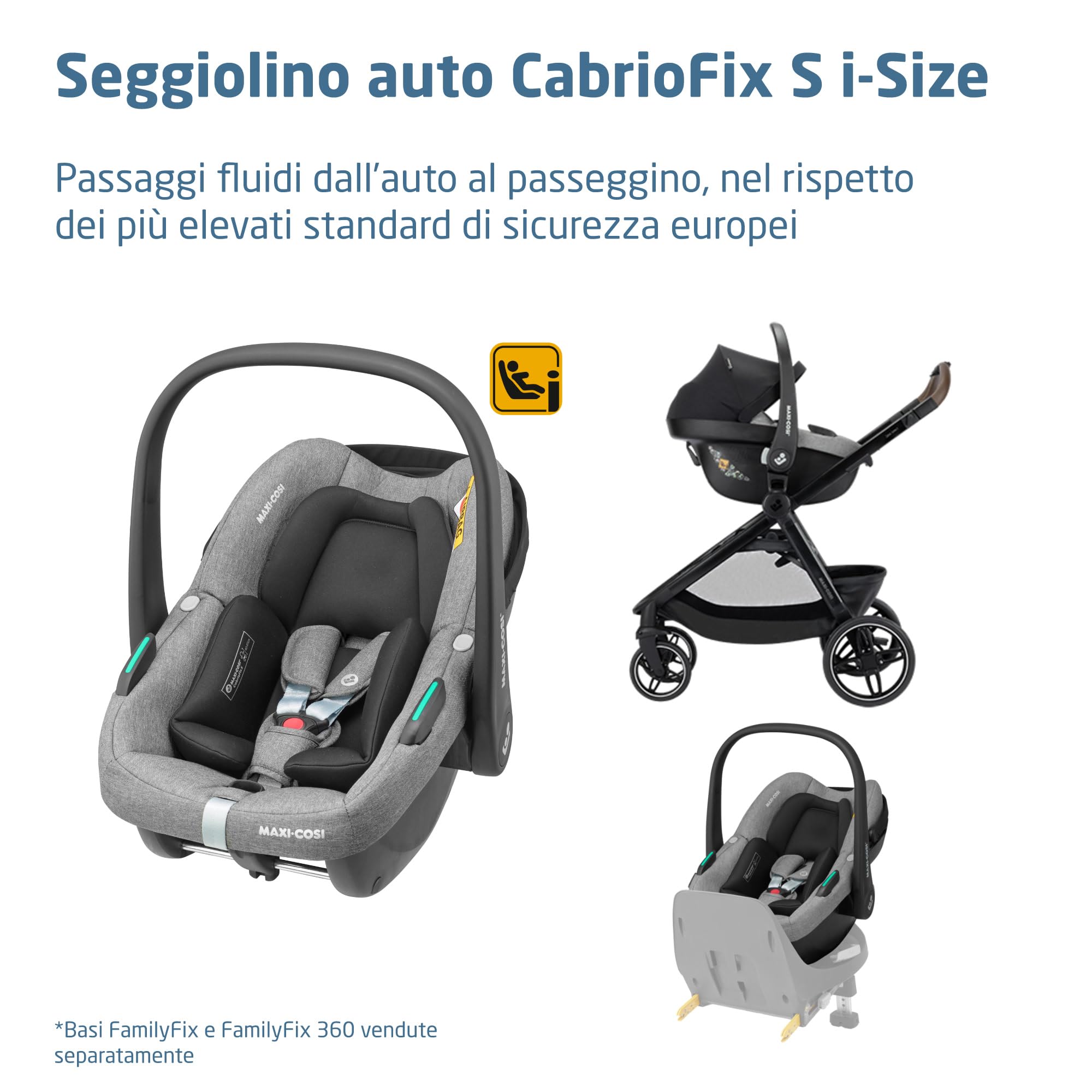 Maxi Cosi Zelia Select Trio, Passeggino Trio Con Seggiolino Auto, 0-4 anni (0-22 kg), Passeggino Neonato Compatto e Reversibile, Seggiolino Auto CabrioFix S i-Size e Borsa Passeggino, Grigio