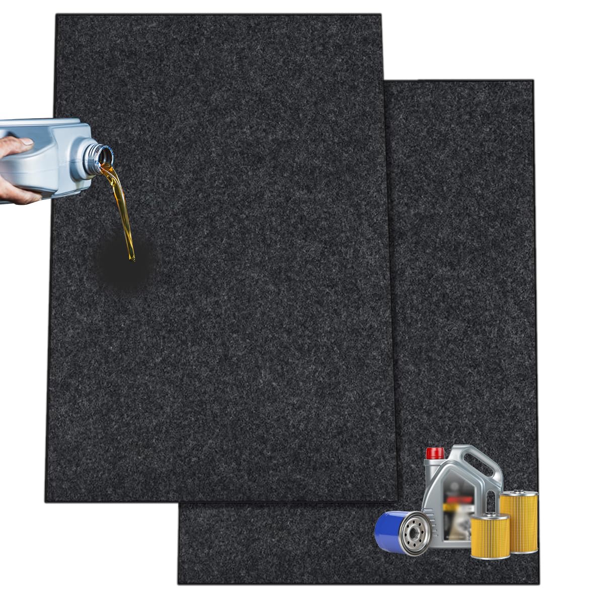 2 Packs 36 x 60 Inch Oil Spill Mat for Garage, Garage Floor Oil Change Mat for Driveway Under Car, Oil Pads Drip Leak Mat with Weather Backing, Reusable, Washable, Non Slip, Protects Floor