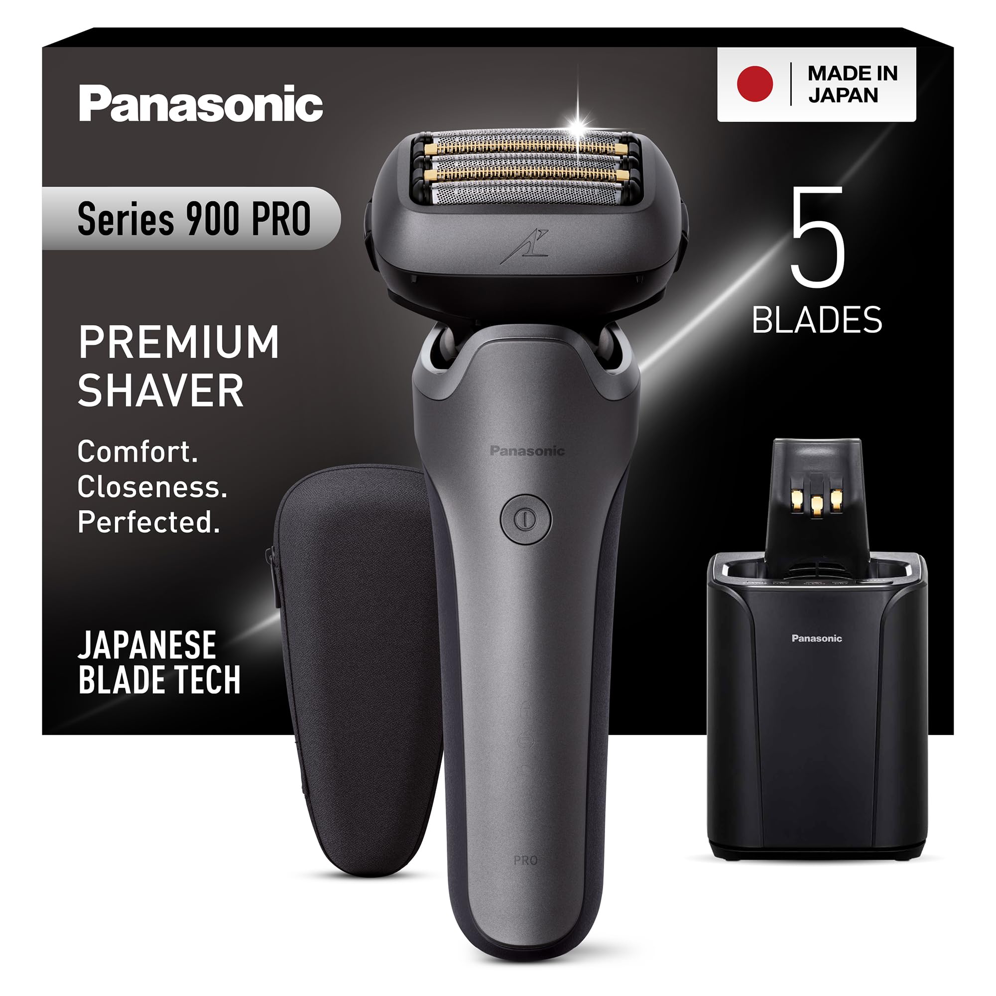 Panasonic ES-L580 Series 900 Afeitadora Eléctrica 5 Cuchillas para Hombre, Estación Autolimpiante, Carga USB-C, Sensor de Barba Inteligente+, Cabezal Flexible 20D, Afeitado Húmedo & Seco, Estuche