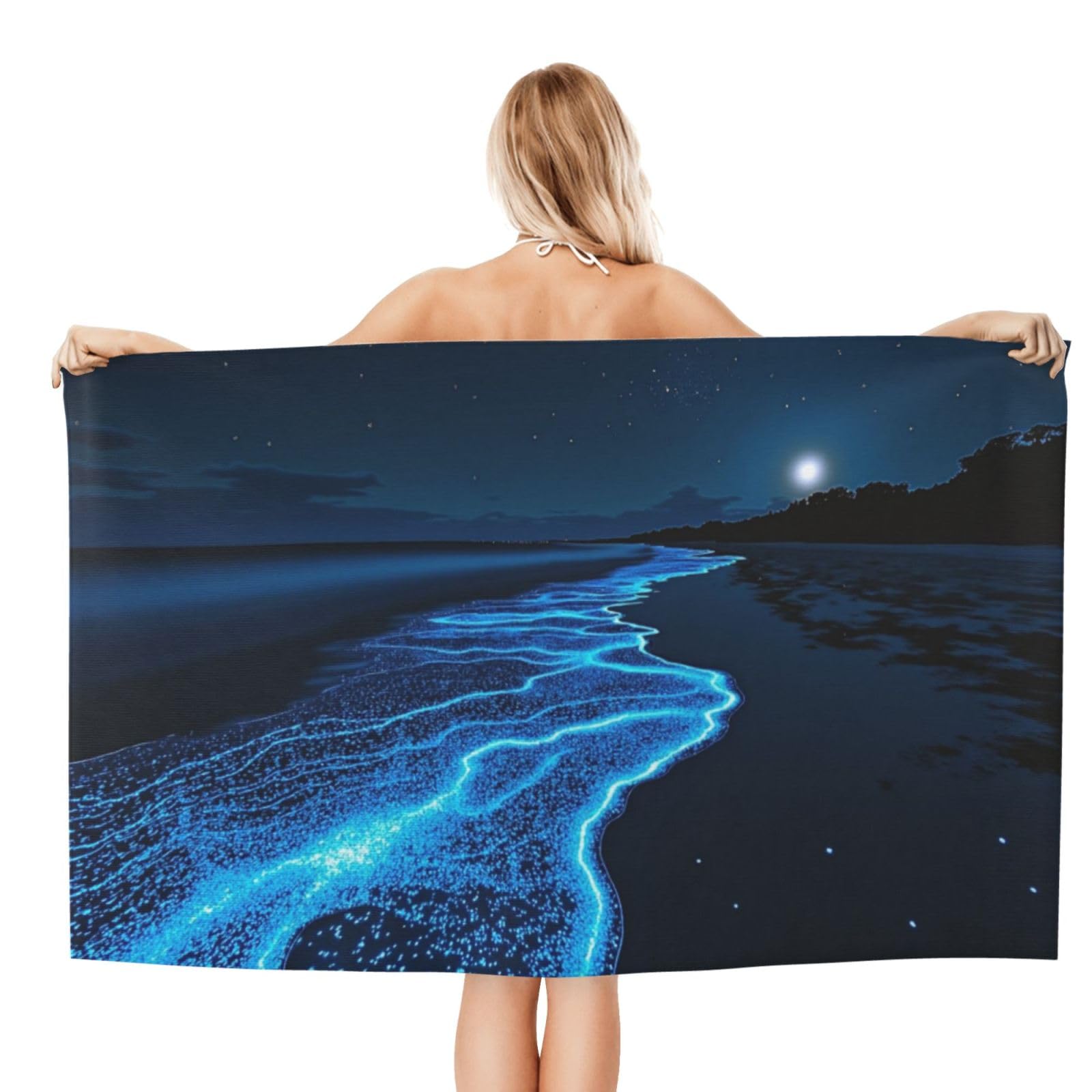 Anceky Beach Towel for Women, Glowing Night Beach Scene Sand-Free Microfiber Ultra Soft Lightweight Bath Towels for Outdoor Bathroom Swimming 32"X52"