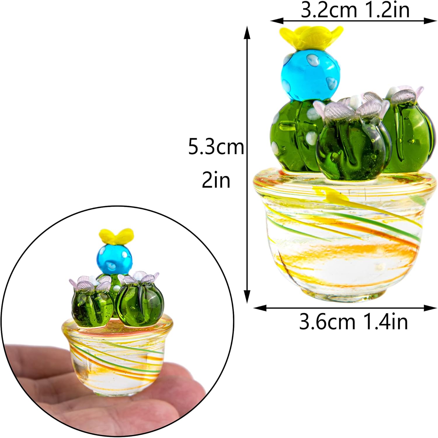 Art Cactus Glass Blown Figurine Collectibles Mini Crystal Simulation Plants Home Table Decor G : Home & Kitchen