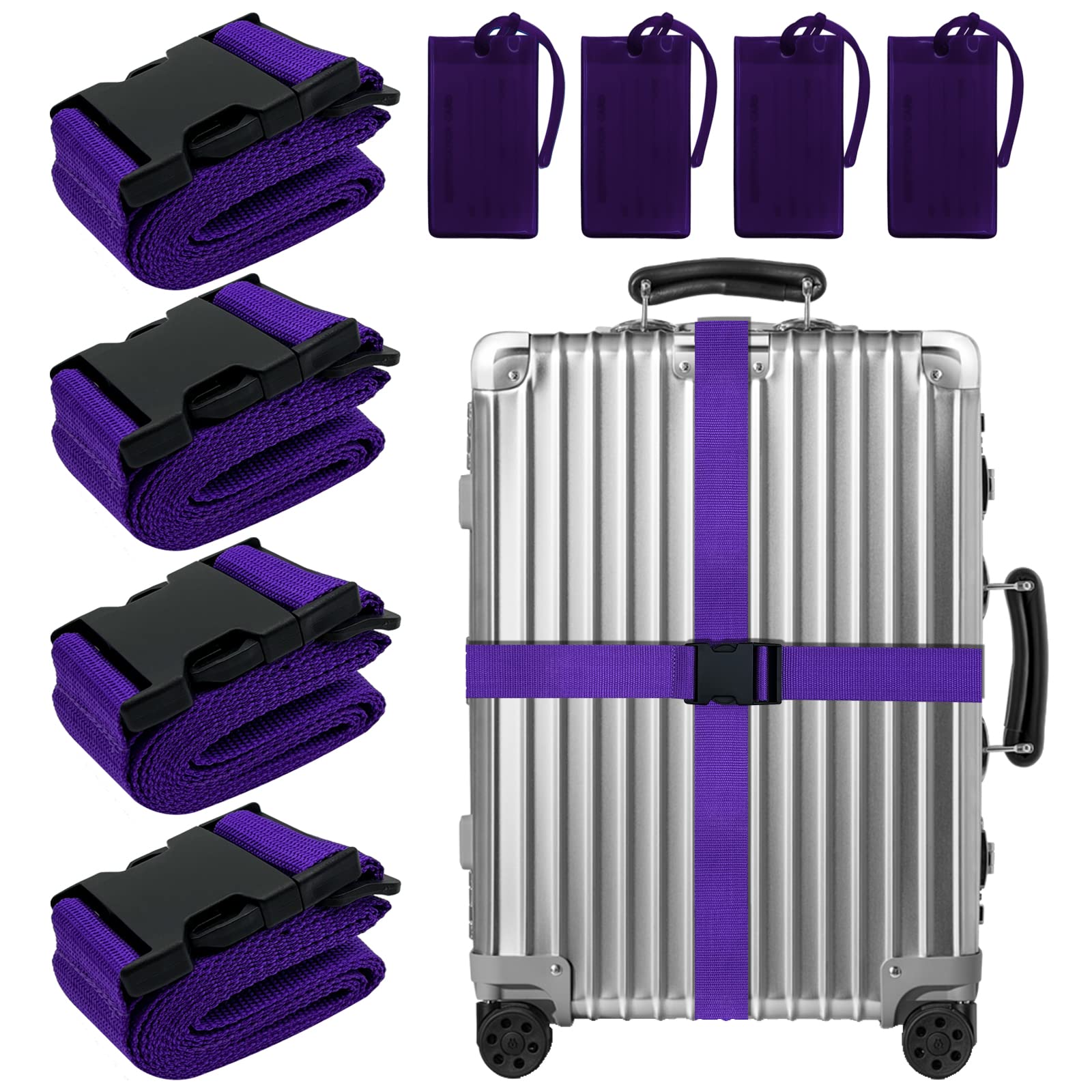 8 Pack Luggage Straps Suitcase Tags Set,Adjustable Suitcase Belts TSA Approved Silicone Luggage Tags Travel Suitcase Tags with Name ID Card for
