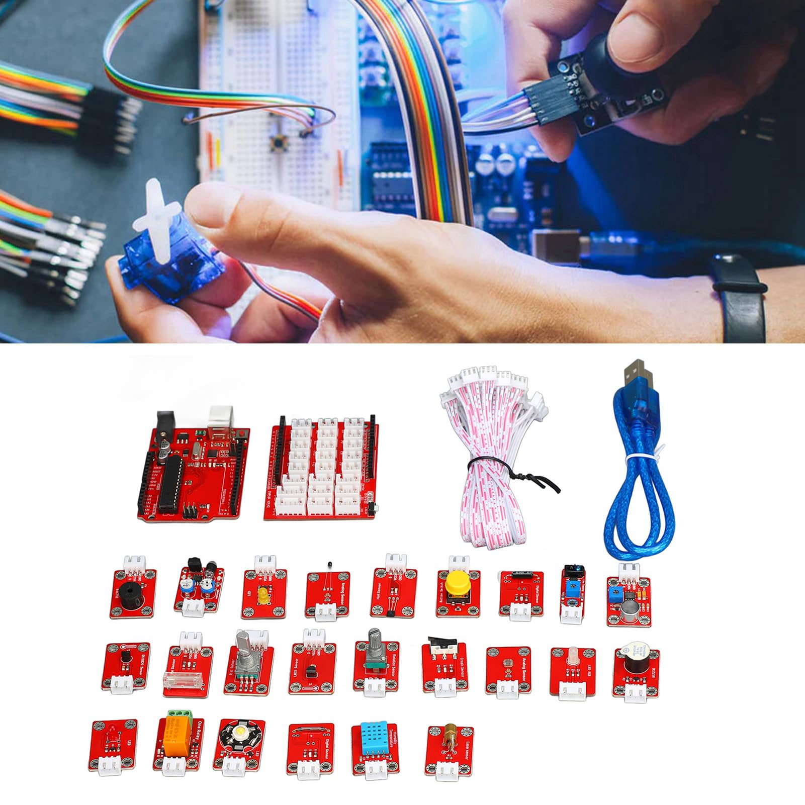 Cocoarm Kit Didattico per Scheda di Sviluppo, Kit Didattico per Programmazione ABS con Software Grafico, Sensori Multipli, Modulo LED e Cavi, per Studenti Principianti Educazione Fai-da-te