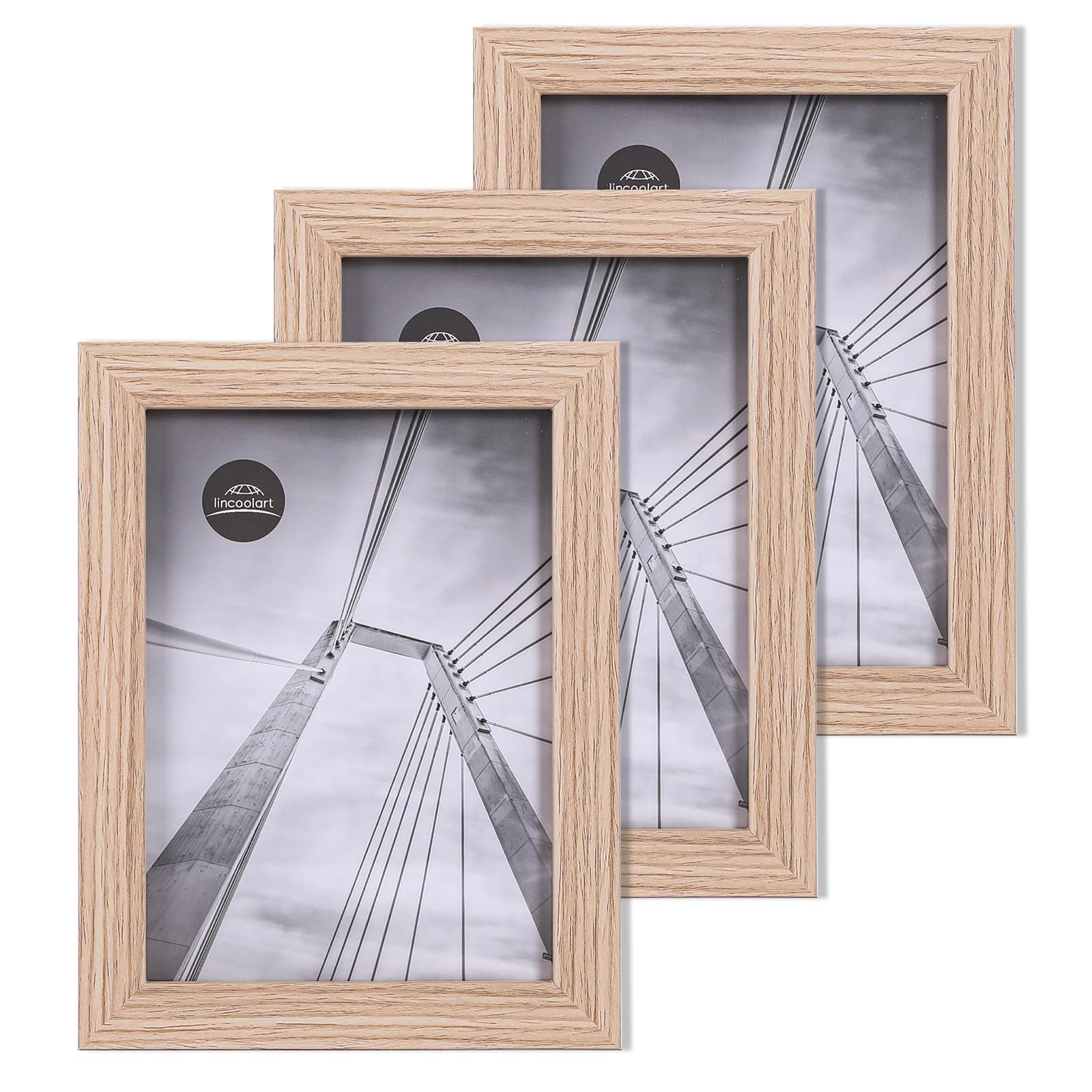 lincoolart bilderrahmen 13x18 cm Holz Natur Fotorahmen,MDF Rahmen 5X7 inch bruchsicheres Acrylglas,Wand-und Tisch bilderrahmen 3er Set