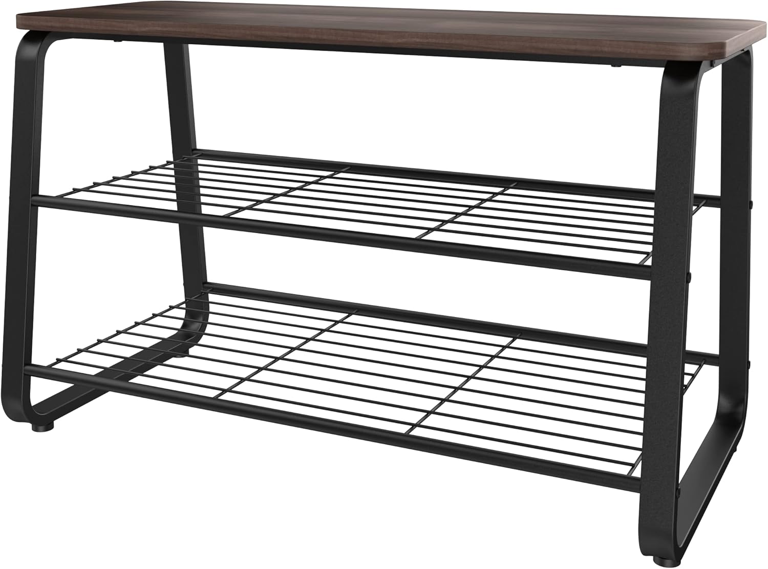 ClosetMaid 3-Tier Shoe Rack Bench - Metal Frame, Wire Shelves, Wood Seat - Entryway, Hallway, Living Room, Mudroom Organizer - Modern Walnut Finish