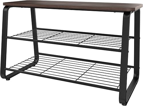 Miniatura 6 de ClosetMaid Zapatero de 3 niveles, marco de metal, estantes de alambre, asiento de madera, entrada, pasillo, sala de estar, organizador de vestíbulo,