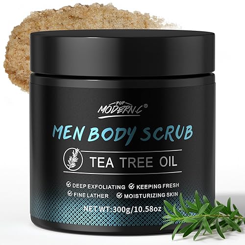 Exfoliante corporal para hombres con aceite de árbol de té, exfoliante corporal para hombres, mejora el olor, suave y áspero, exfoliante corporal