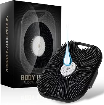Zinc Infused Silicone Body Scrubber for Men, New Upgrade Deep Exfoliating Body Scrubber for Shower, Silicone Loofah Men for Sensitive Skin with Lathering Bristles and Ergonomic Non-Slip Handle Black