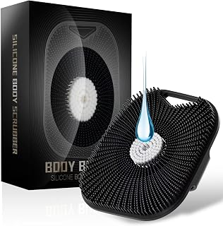 Zinc Infused Silicone Body Scrubber for Men, New Upgrade Deep Exfoliating Body Scrubber for Shower, Silicone Loofah Men for Sensitive Skin with Lathering Bristles and Ergonomic Non-Slip Handle (Black)