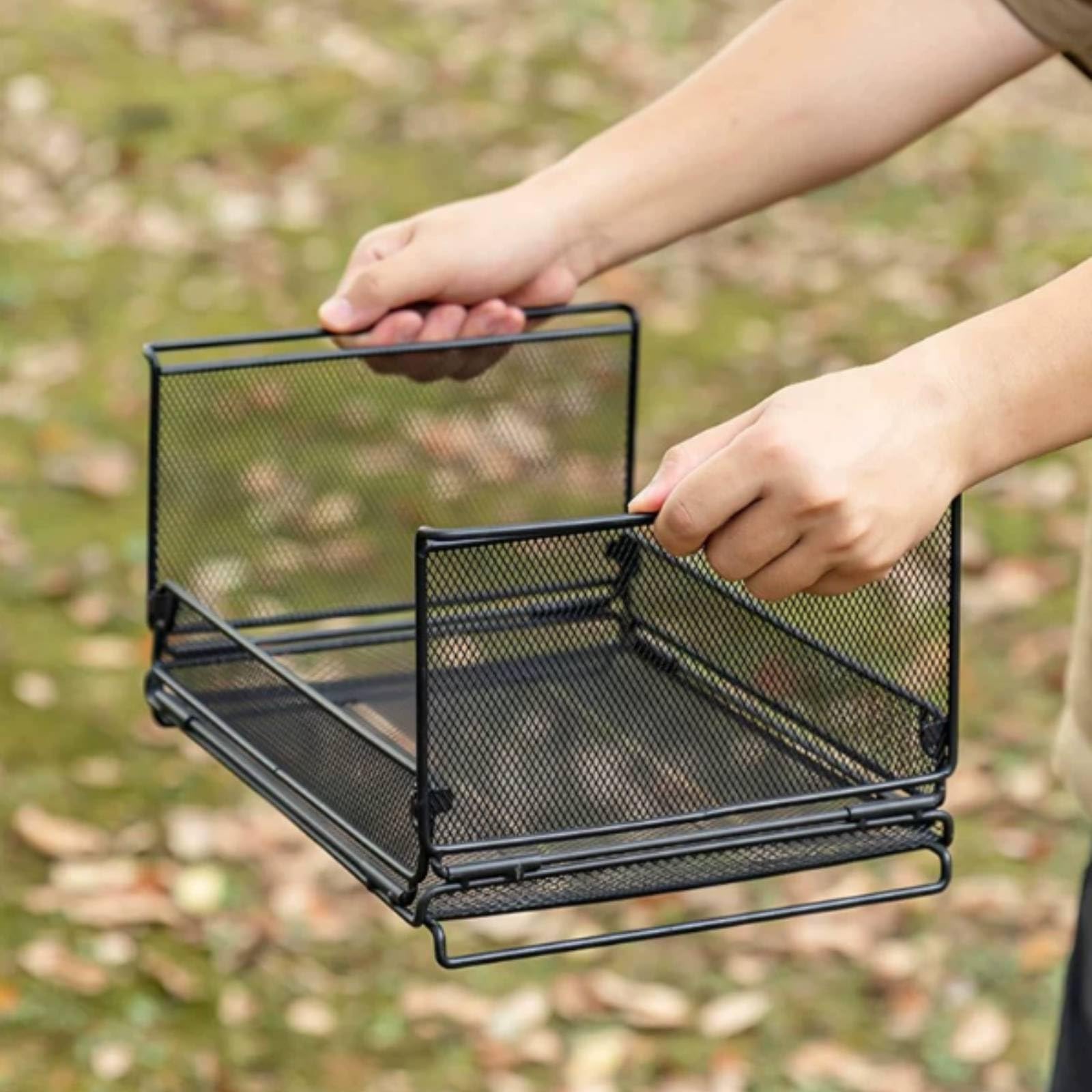 Boîte de Rangement Pliante Camping Panier Pliable Organisateur Pliable Conteneur Pliable en Fer Stable et Pliable à Plat pour Économiser l'Espace, Boîte De Rangement En Maille À Demi-porte