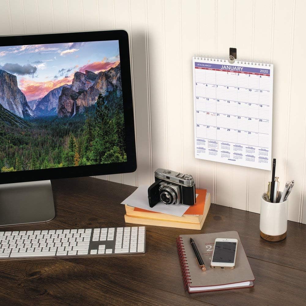 AT-A-GLANCE 2020 Monthly Wall Calendar, 8" x 11", Small, Wirebound (PM128), Model:PM12820