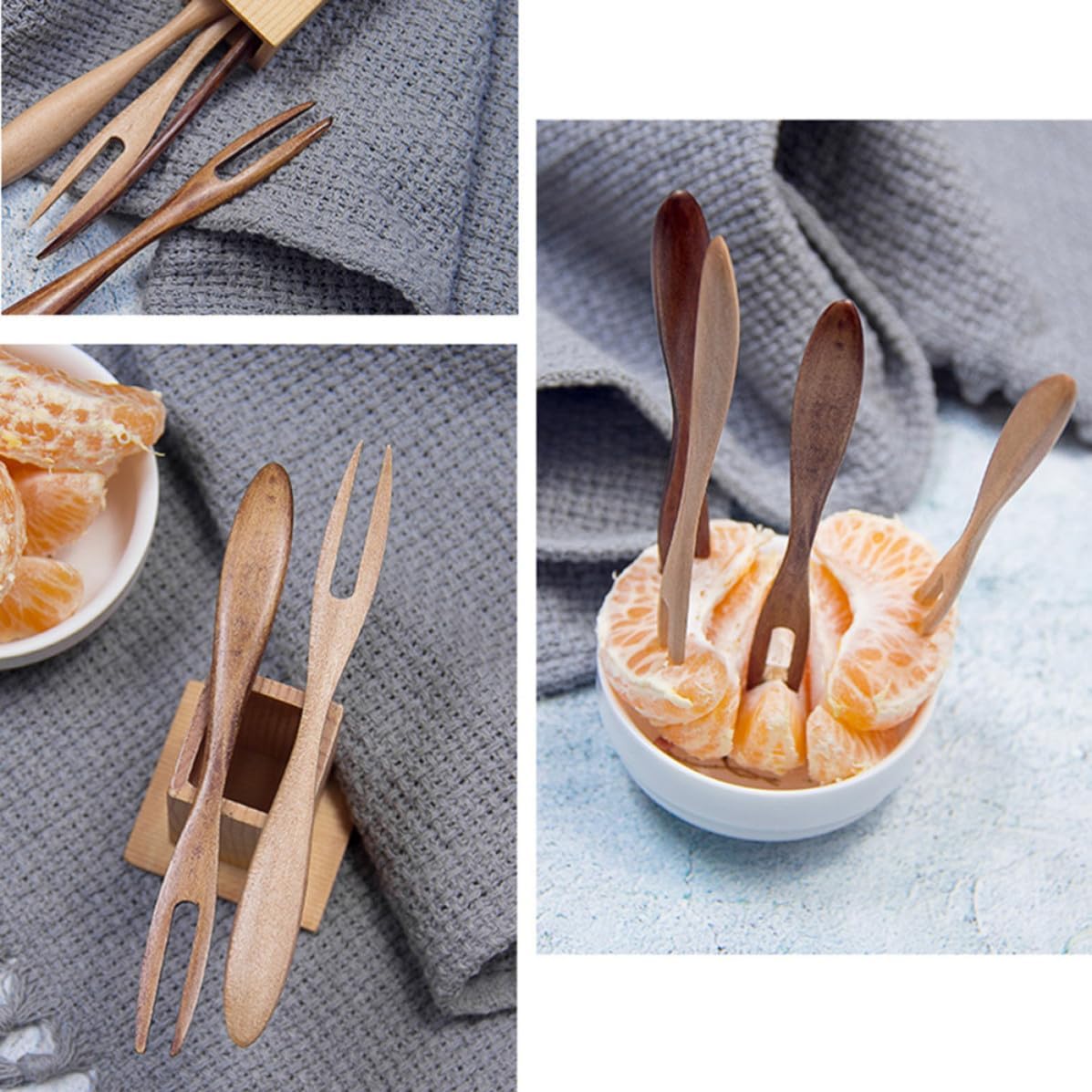 4pcs Reusable Fruit Forks Wooden Dessert Picks, Brown Hard Structure