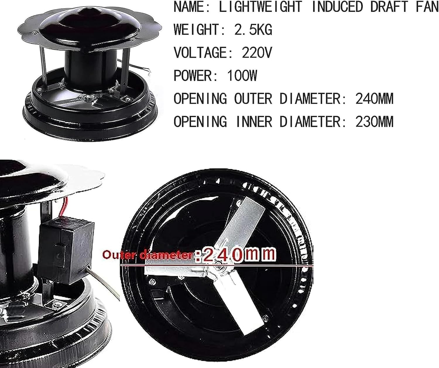 Household Chimney Fan, Home Cottage Stove Fireplace Exhaust Fan, Chimney Induced Draft Fan, Chimney Blower Fan,100W/Caliber 230mm