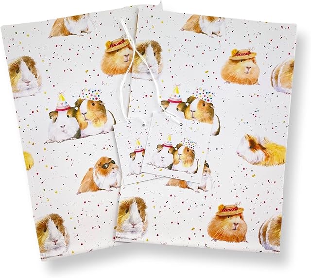 Guinea Pig Party Gift Wrapping Paper, 2 Sheets and Tags