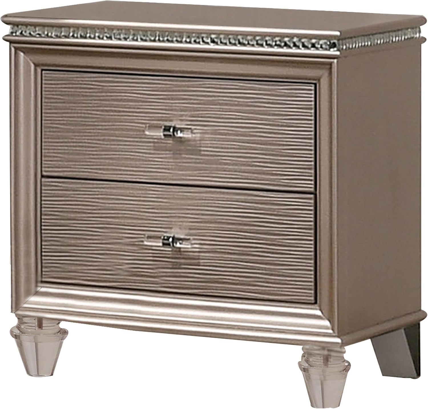 Benjara Jisoo 24 Inch Nightstand, 2, Textured Drawer Panels, Gold Finish