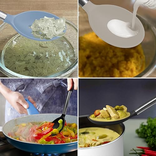 Miniatura 7 de Espátula de silicona y cuchara de cocina, paquete de 5 utensilios de cocina antiadherentes para la cocina, espátulas y cucharas sólidas y ranuradas