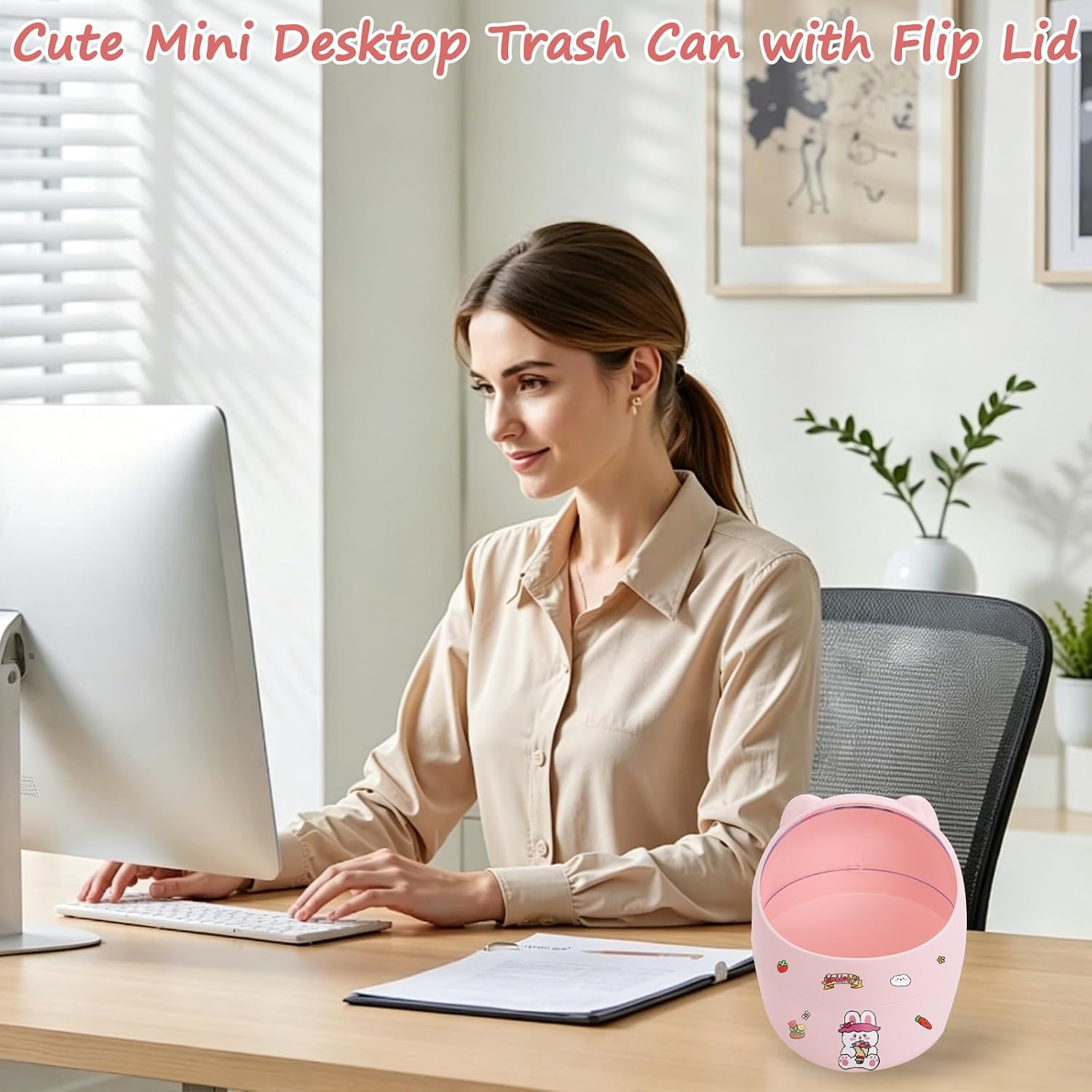 WRENYZK 2 Pcs Mini Trash Can with Lid, Cute Small Desktop Garbage Bin