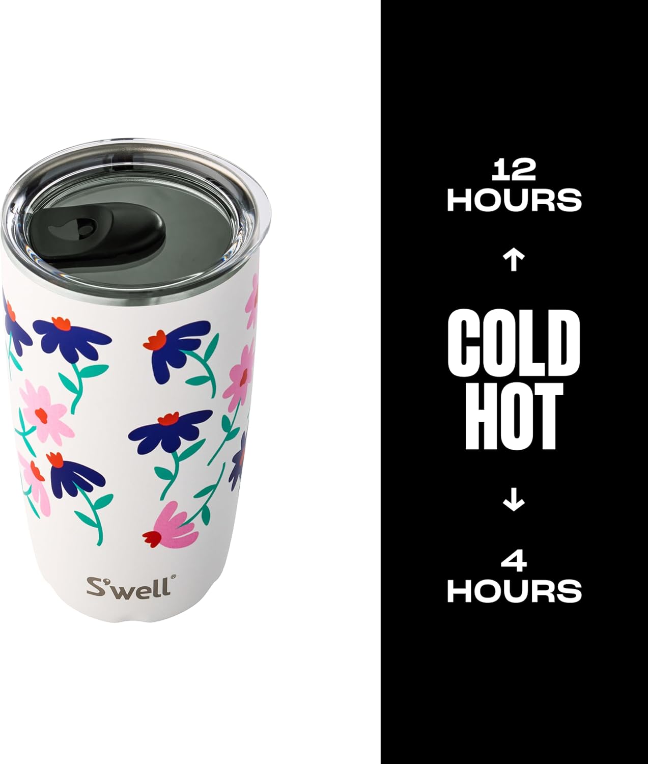 S'well Stainless Steel Tumbler with Slide-Open Lid, 18oz, Navy Daisy, Triple Layered Vacuum Insulated Containers Keeps Drinks Cold for 12 Hours and Hot for 4, BPA Free - Image 2