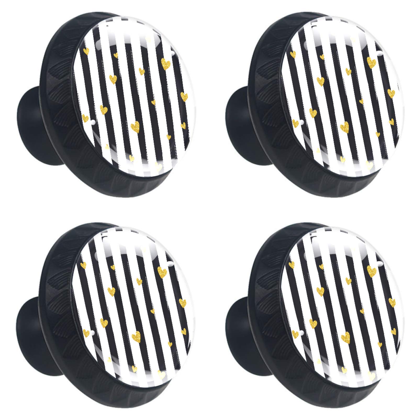 Boutons en verre en forme de cœur motif rayé lot de 4 poignées design de 30 mm pour buffet