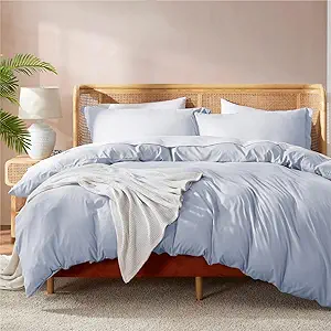 Nestl California King Duvet Cover Set with Comforter Insert - Ice Blue 4 Piece 104x98 Duvet Cover & 2 Pillow Shams with White Quilted Down Alternative Comforter, Ultra Soft, All Season