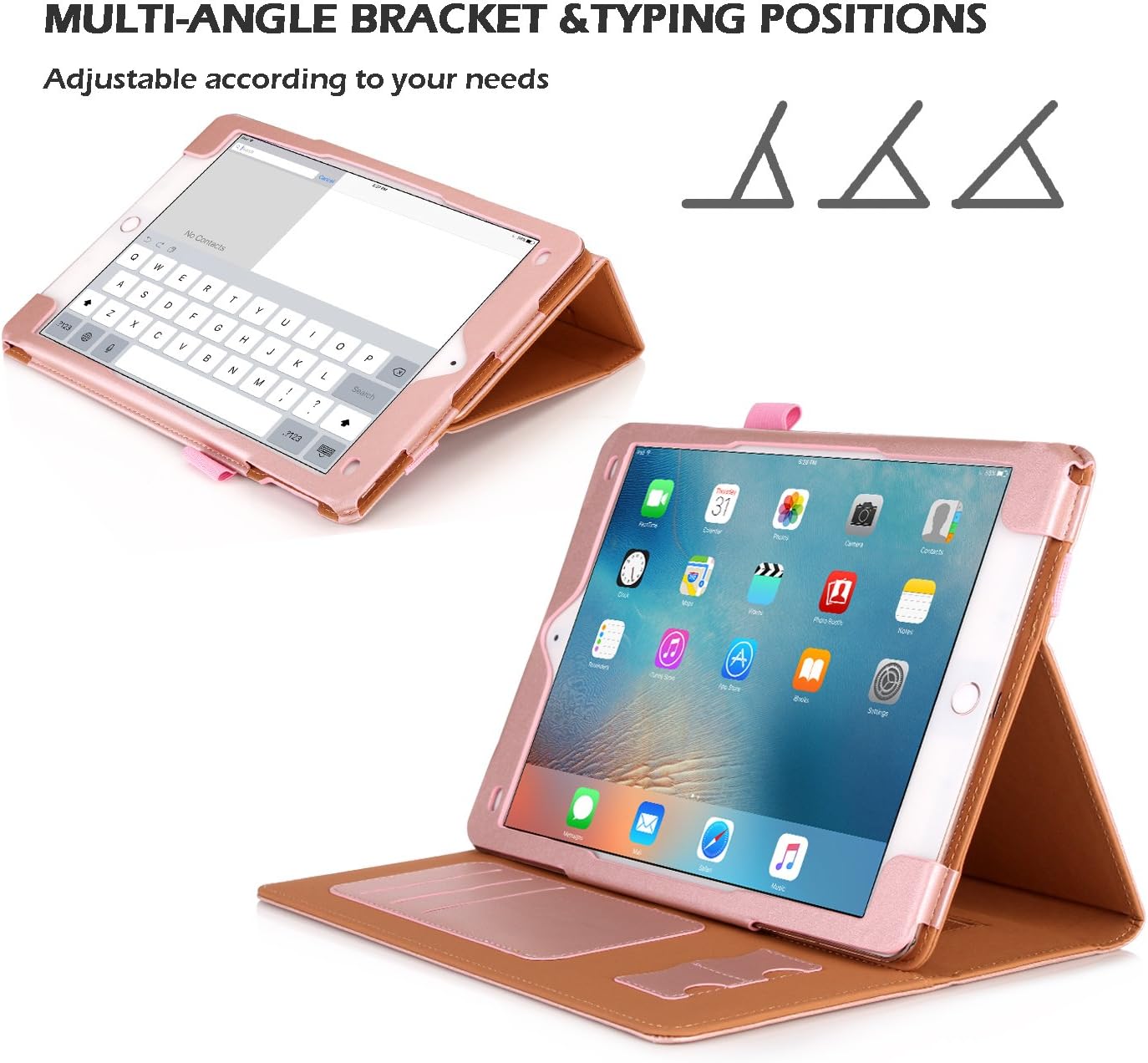 iPad Pro 9.7 Case, WWW[Luxury Laser Flower] Premium PU Leather Case Protective Cover with Auto Wake/Sleep Feature for Apple iPad Pro 9.7 Pink