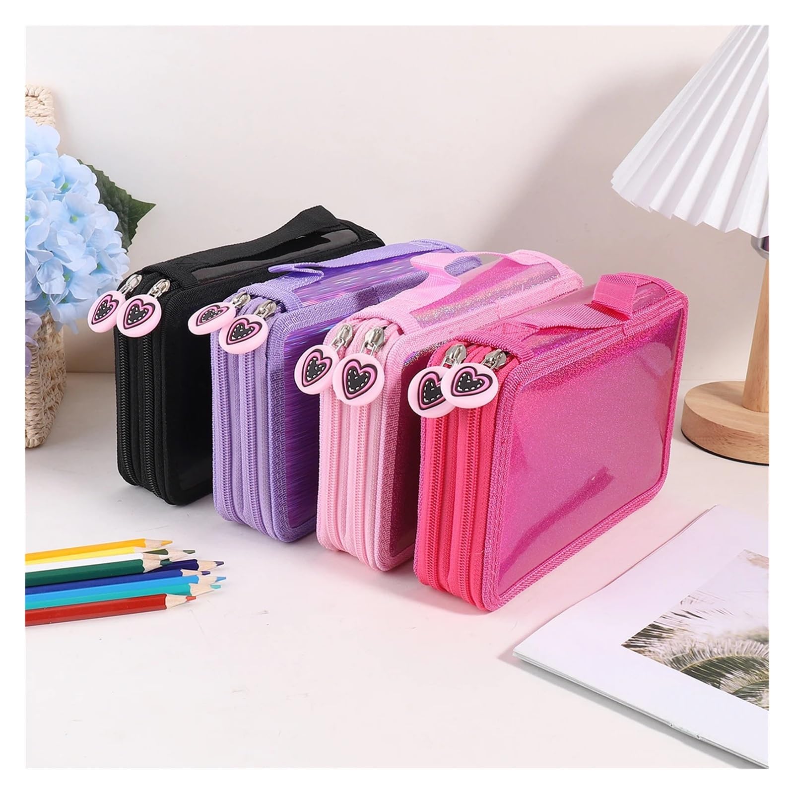 Astuccio a forma di cuore for studenti | Doppio strato, design con cerniera, portatile, elegante, portapenne, idea regalo(BDX-1132-3)