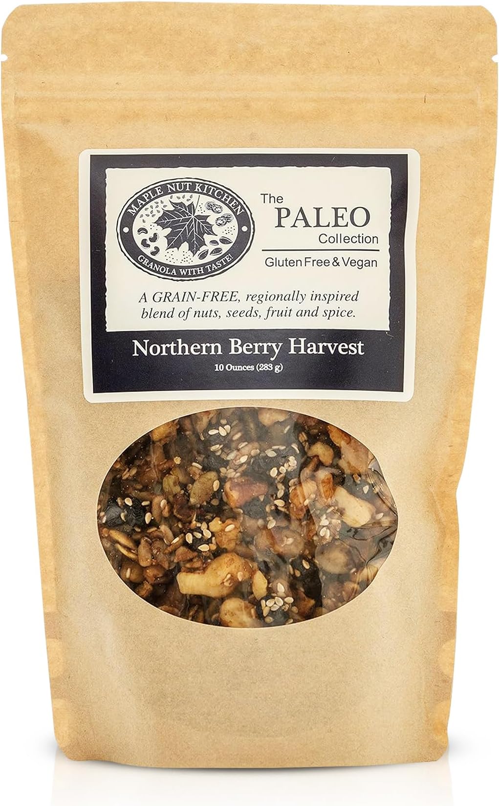 Maple Nut Kitchen Northern Berry Harvest Granola 10 oz – Grain-Free with Walnuts, Seeds, Blueberries & Vanilla | Paleo, Low Carb, No Sugar Added, Oat-Free, Organic, Clean & Healthy Cereal