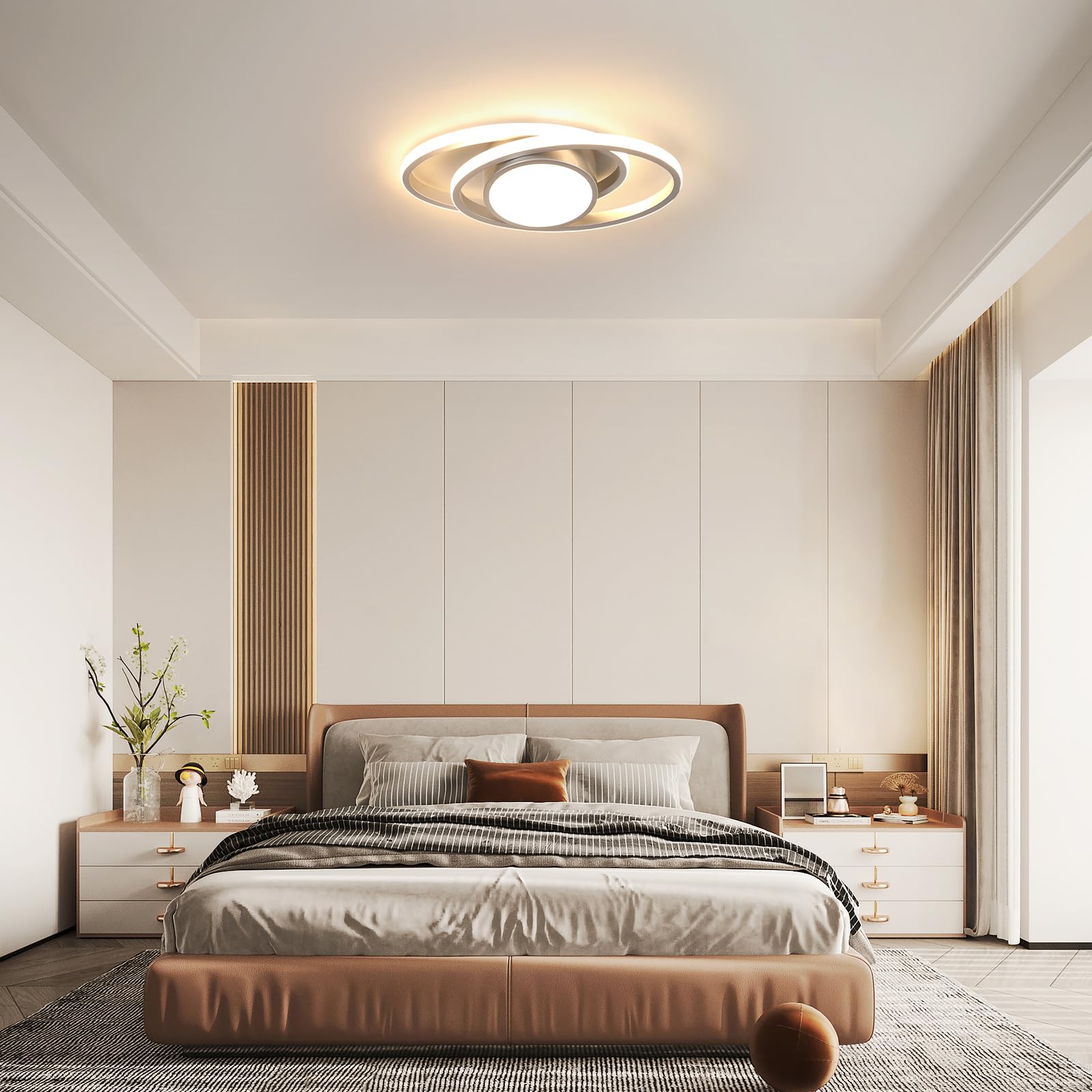 39W 4387LM Plafonnier LED Dimmable 3000K-6500K Rond Argenté 38.5CM