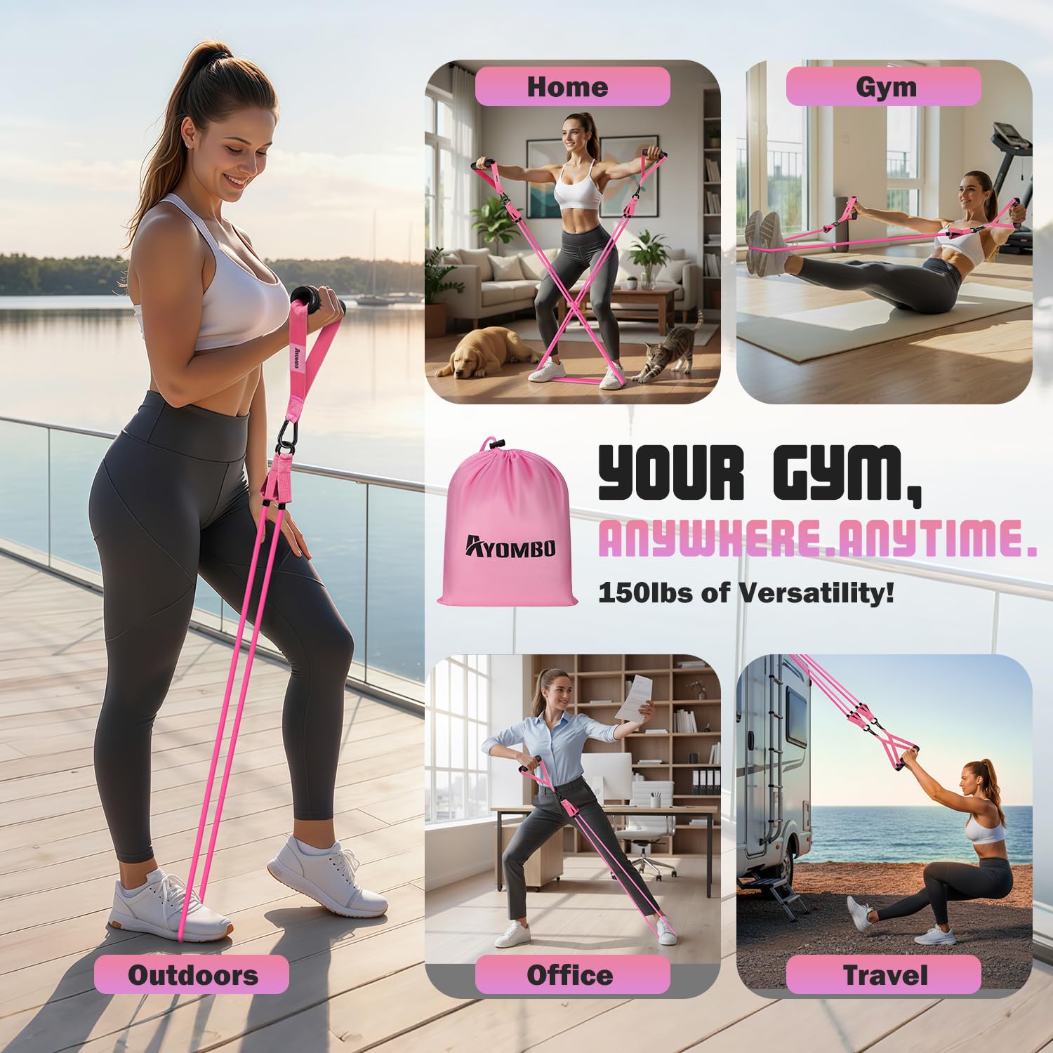 Ayombo Widerstandsbänder, Übungsbänder mit Griffen für Workout, Fitnessbänder für Frauen, Workout-Ausrüstung, Heimstudio, Trainingsbänder mit Türanker, Knöchelriemen, Formkörper, Physiotherapie