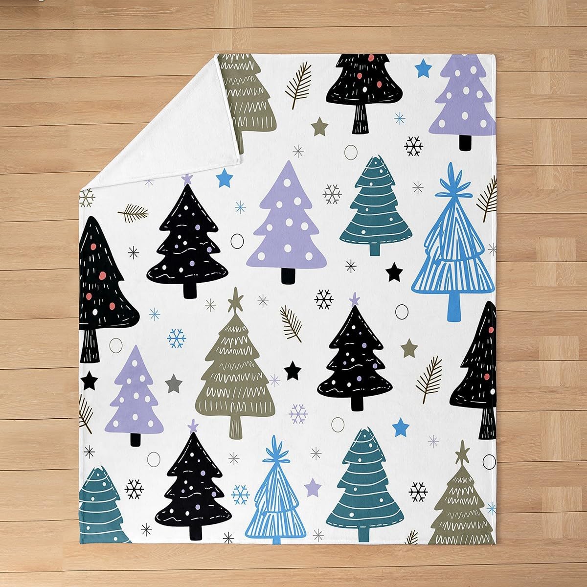 Kawaii Xmas Trees Bed Throws,Merry Christmas Black Purple Throw Blanket for Kids Boys Gift,Cartoon Snowflake Star Dot Lightweight Blanket for Sofa,Baby Size (30 x 40 Inch)