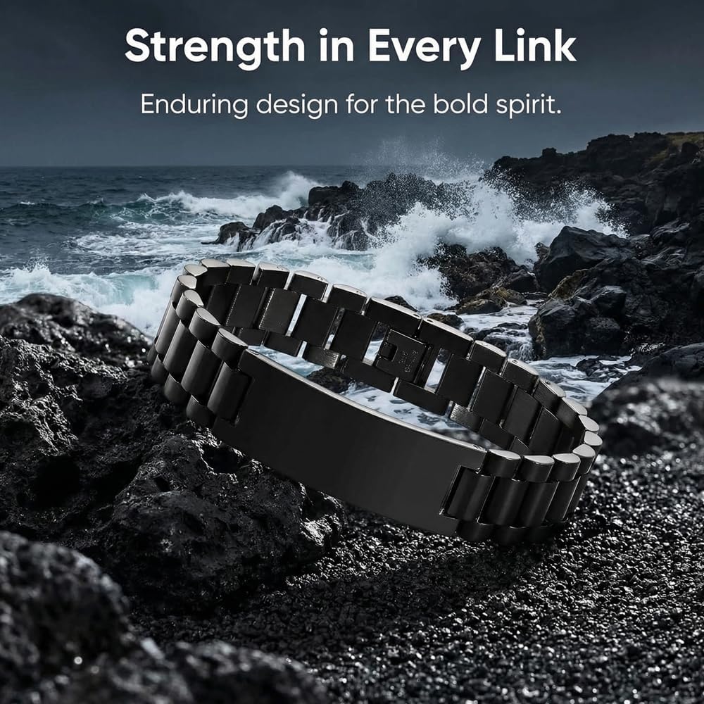 Stainless Steel Link Bracelet Personalized Jewelry Gift, Masculine Watch Band for Him Dad Husband Boyfriend Son New Dad Stepdad Bracelets for Men