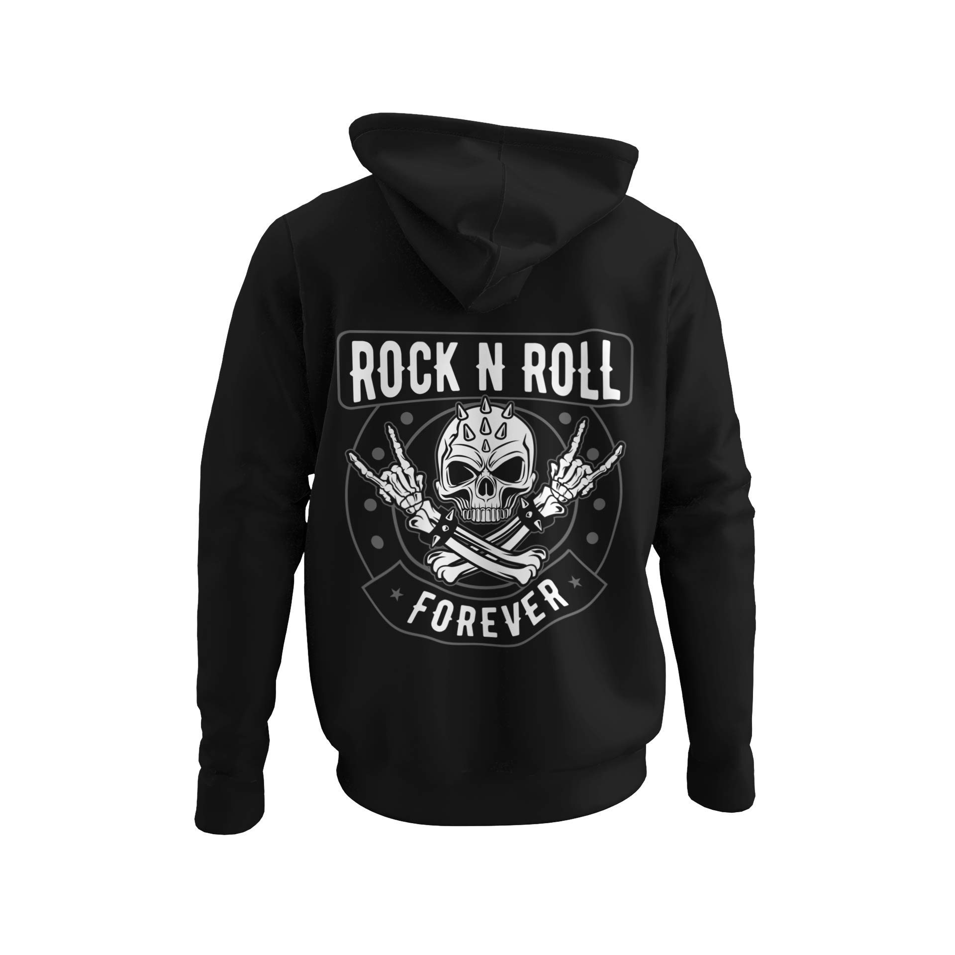 Rocker Männer Pullover mit Kapuze Rock n Roll Forever - Biker Kapuzenpullover Hoodie Herren für Death Rock Fans Heavy Metal Sweatshirt Gothic Regular Fit Baumwolle Schwarz S-5XL