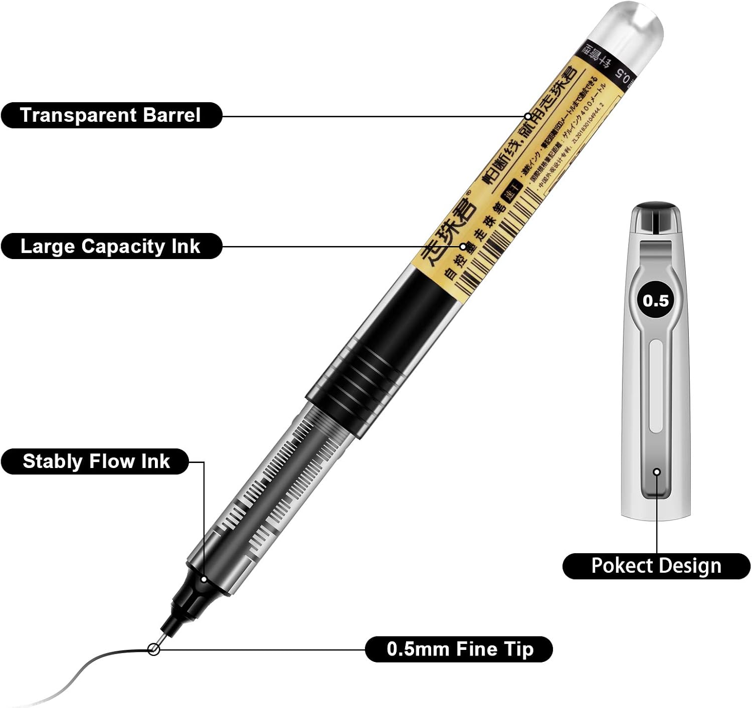 Liquid Ink Pen Flair Pens Journal Pens Tip Markers Smooth Writing 0.5 Mm Tip Pens Quick Drying Pen For Writing Journaling Taking Notes School Office 12 Pcs Blue/Black