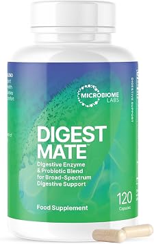 Microbiome Labs DigestMate – Digestive Enzyme Blend & Probiotics for Broad-Spectrum Gut Support, Spore Probiotic Supplement & 14 Enzymes for Complete Digestion - 120 Vegan Capsules