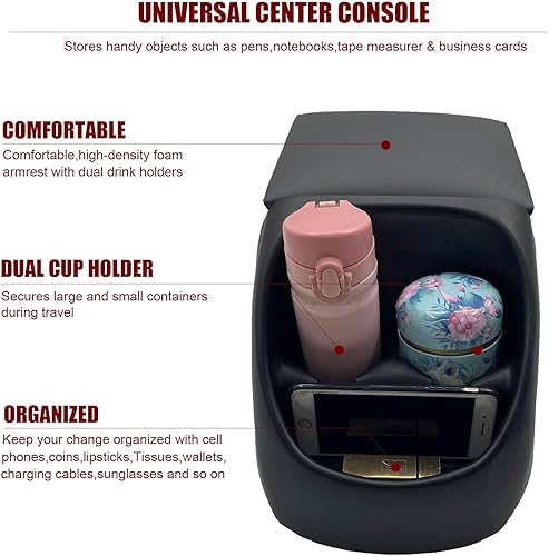 Miniatura 2 de Consola de almacenamiento universal acolchada para minivan, consola central de contratistas, organizador de negocios y almacenamiento con portavasos