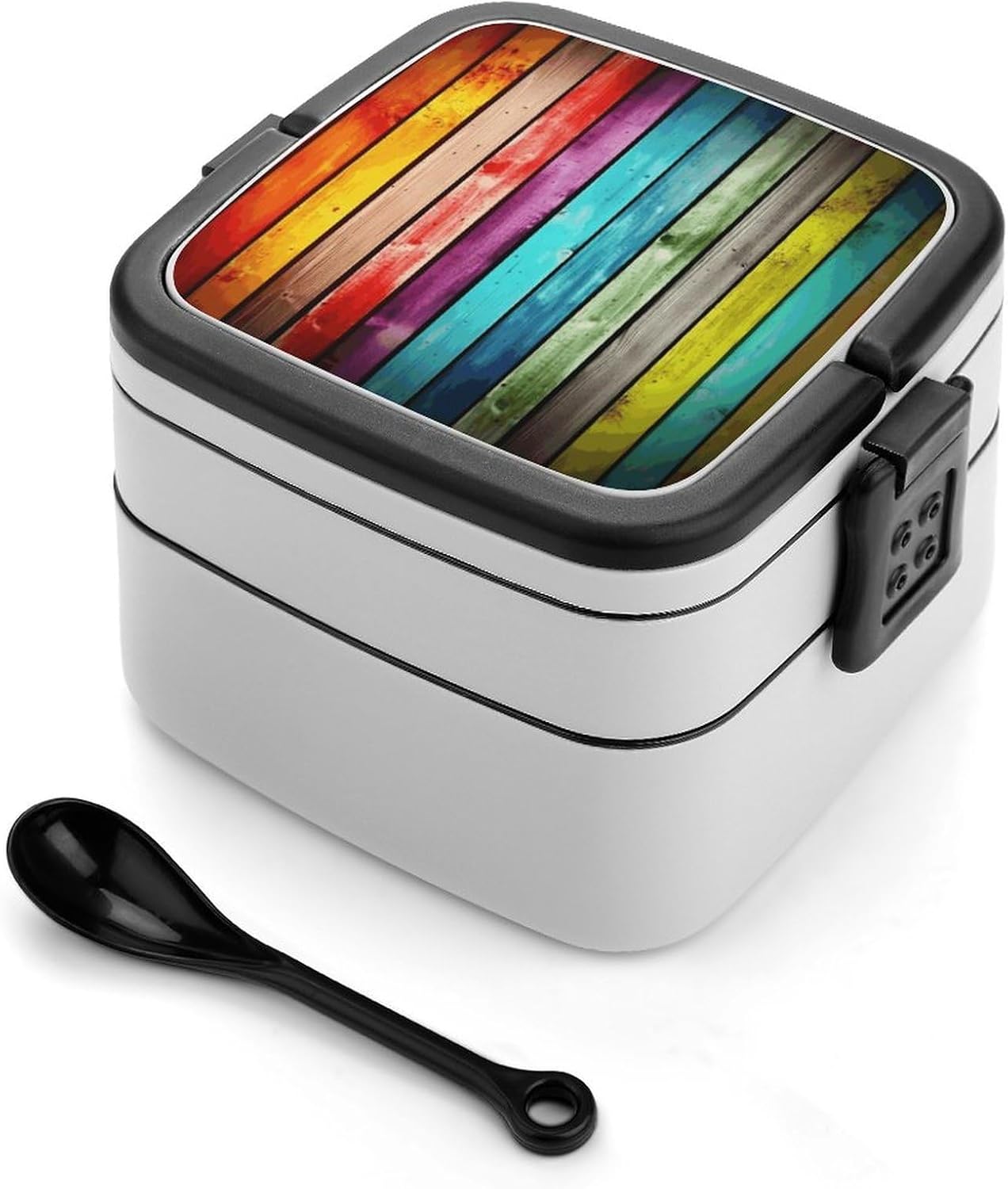 Colorful Wooden Boards Bento Box Adult Lunch Box Containers with Spoons Double Layered Lunch Containers Portable Lunch Boxes Food Container for Work Picnic Travel