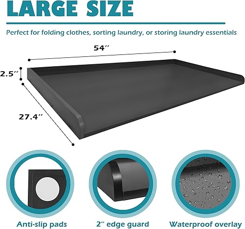 Miniatura 3 de Royxen Encimera de lavandería de madera maciza, encimera para todas las lavadora y secadora de carga frontal, espacio adicional para lavandería,