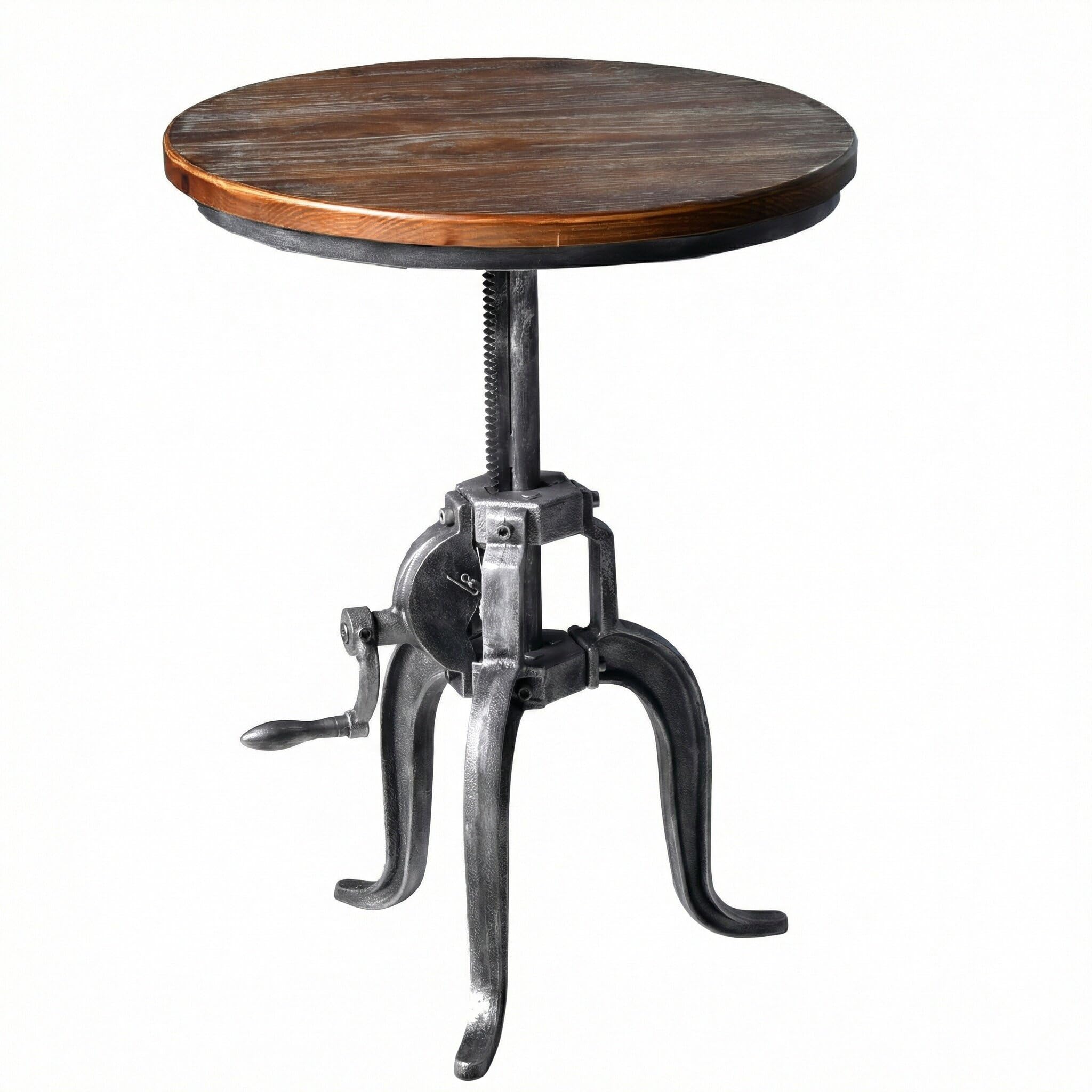 Topower Industrial Retro Side Table Antique Mechanic DIY Crank Height Ajustable Cast Iron Three-Legged Farmhouse Accent End Table Silver