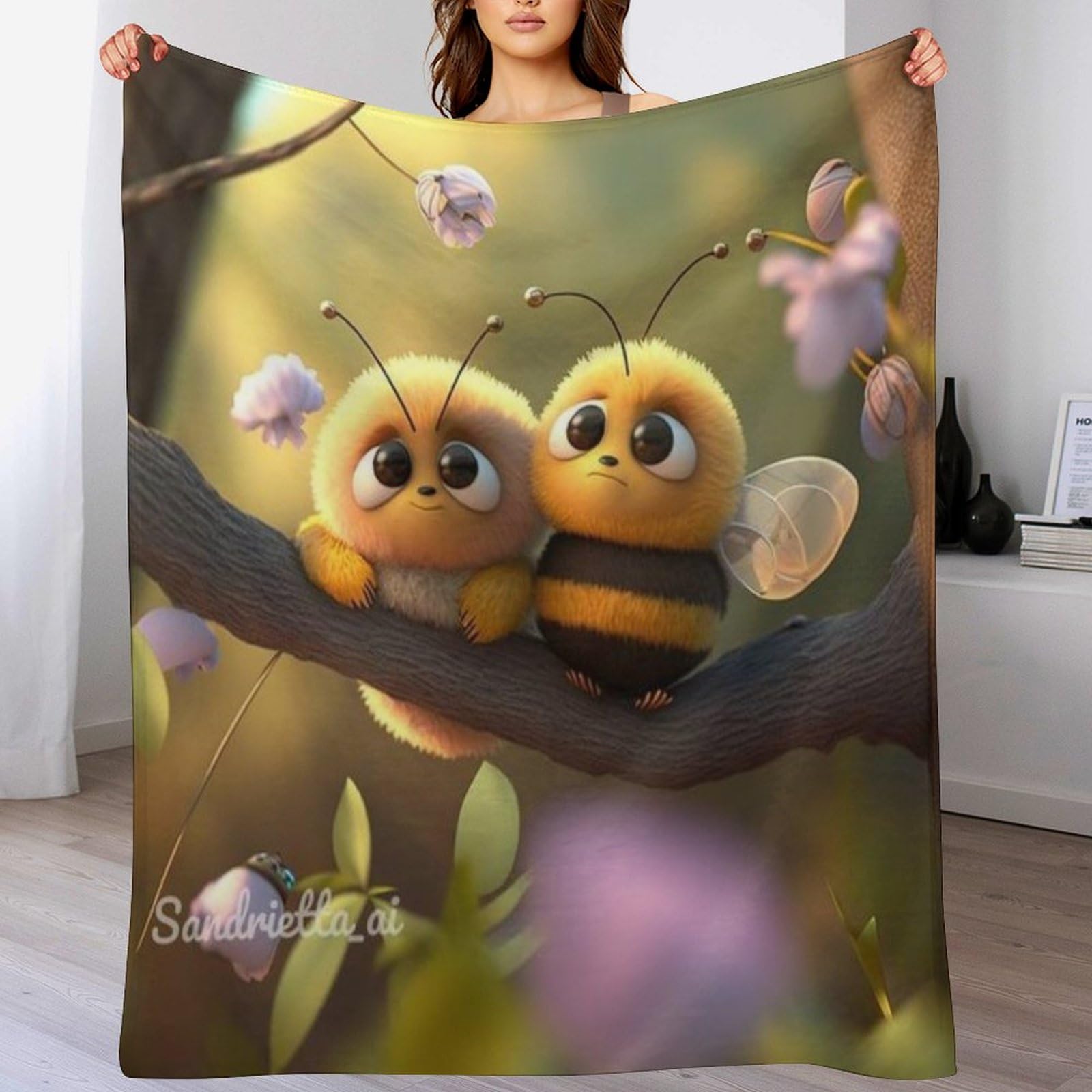 PAZZK Bee Fleece Throw Blanket, Lightweight Warm And Cozy Soft Microfiber Fluffy Flannel Blanket for Bed Sofa Couch Settees, Kids Adult Gift Travel（100×130cm）