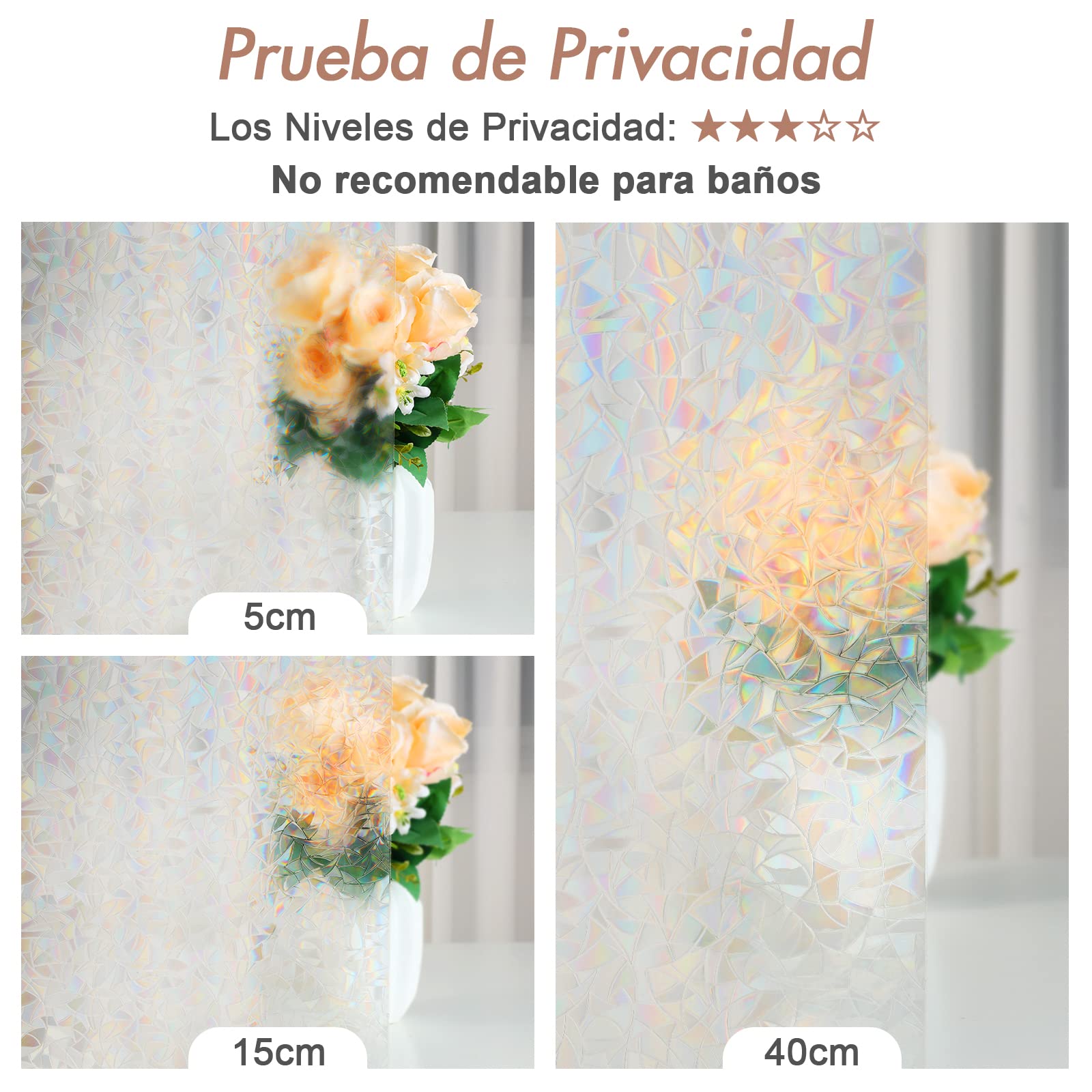 Haton Vinilos para Ventanas de 3D Efecto Semi-Privacidad Sin Pegamento Electrostatica Translucido Anti UV Vinilo para Cristal Decorativo Estático no Adhesivo para Oficina, Hogar 90x400cm