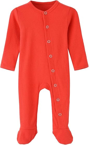 ACESTAR Newborn Baby Footed Pajamas with Mitten Cuffs - Cotton Snap-Up Baby Sleepers for Sleep and Play Footies 0-12 Months