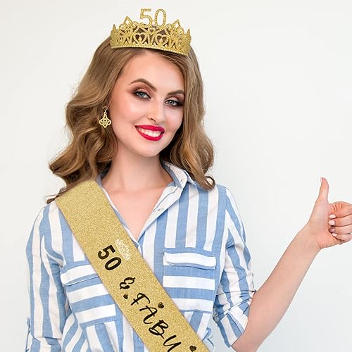 Miniatura 8 de Regalo de cumpleaños número 50 para mujer, tiara y banda de cumpleaños número 50, banda fabulosa, corona de cumpleaños 50 para mujer, regalo de
