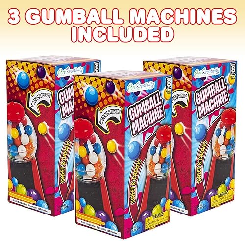 Miniatura 2 de ArtCreativity Máquina de chicles para niños, juego de 3, mini dispensador de caramelos de goma de mascar de 6.5 pulgadas, banco de monedas único