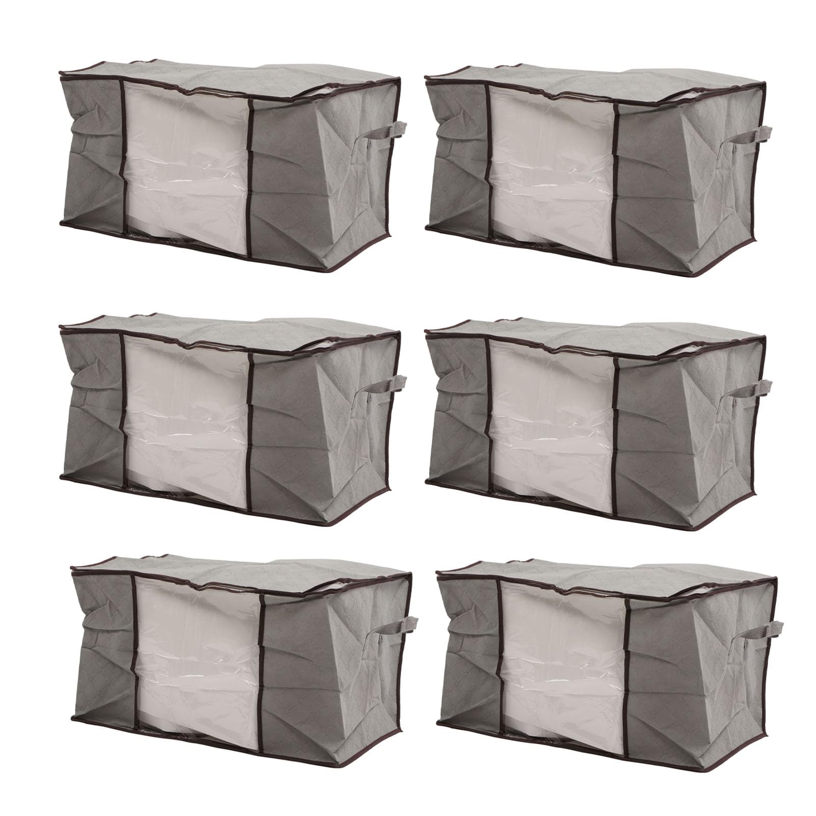 6pcs Quilt Storage Bag Large Blanket Storage Containers Foldable Non Woven Fabrics Clothes Storage for Daily Moving Travel (Grey)