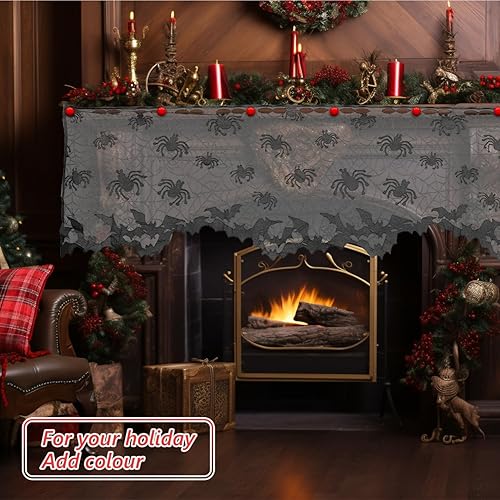 Miniatura 6 de BESTOYARD - Cortina de encaje para Halloween, para ventana, spider, puerta, sombrero, chimenea, decoración de Halloween, fantasma, festival, fiesta