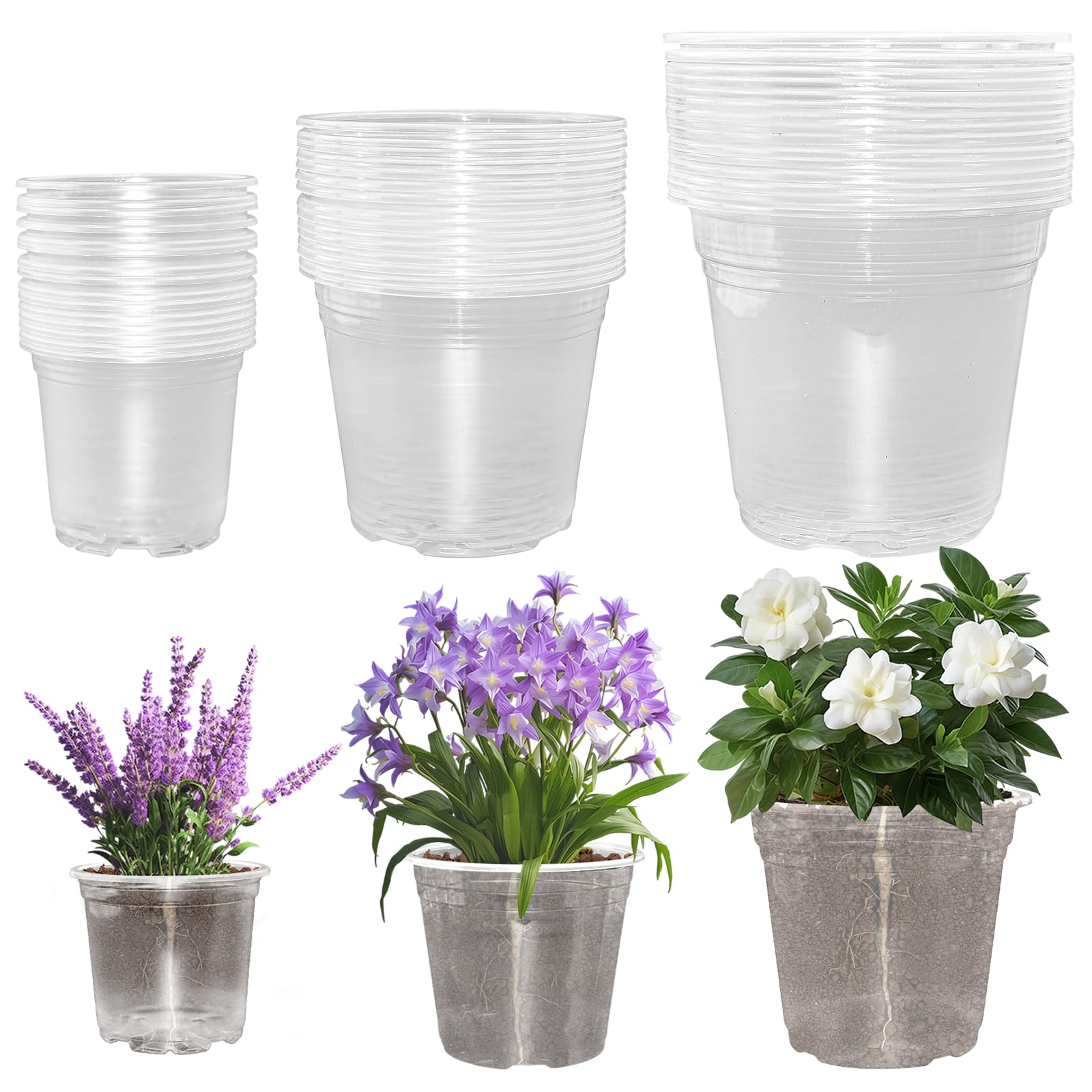 45 Pezzi Vasi per Piante Trasparenti 13/15/18cm Vaso per Orchidee con Fori Drenaggio Vasi in Plastica per Piantine Vaso da Vivaio in Plastica per Giardino Balcone Interni ed Esterni