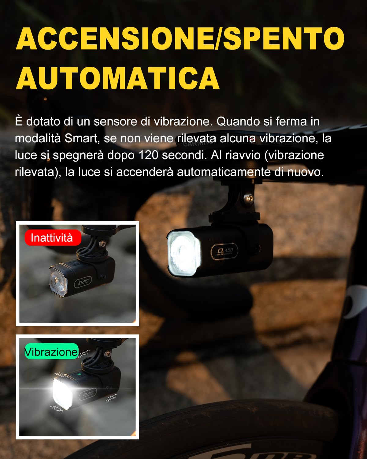 towild CL450 Luci Bici,95g Luce Anteriore Bicicletta da Strada di Dimensioni Compatte,Faro Bici 450 Lumen con 5 modalità di Illuminazione,Carica USB-C Luce Ciclismo IPX6 Fino a 7 Ore di Autonomia
