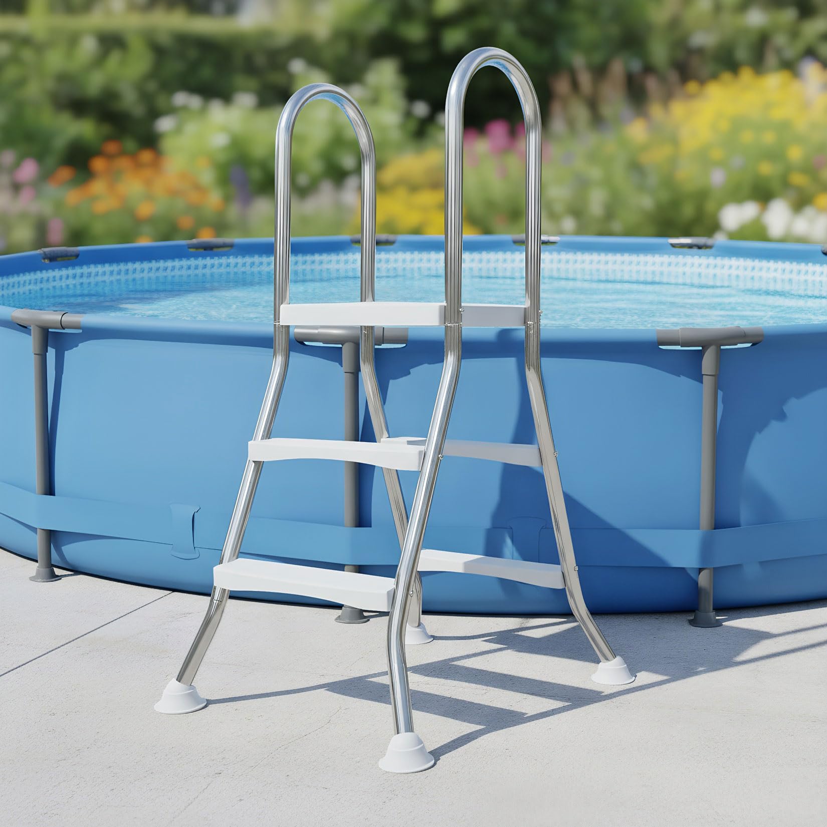 Scala per Piscina in Acciaio Inossidabile a 4+4 Gradini, Struttura a Forma di A per Piscine Fuori Terra, Gradini Antiscivolo, Scaletta per Piscina Resistente Portata 250 kg,85cm